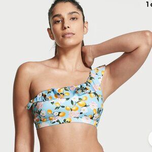 Victoria Secret Ruffle Blue Lemons Swim Bikini Top‎ Womens Med One Shoulder New